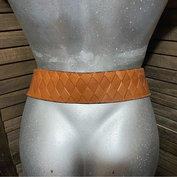 Brown Leather Belt Snake Brass Buckle & Scales Hook Sz 27-30 Small/Medium Boho - Picture 8 of 11